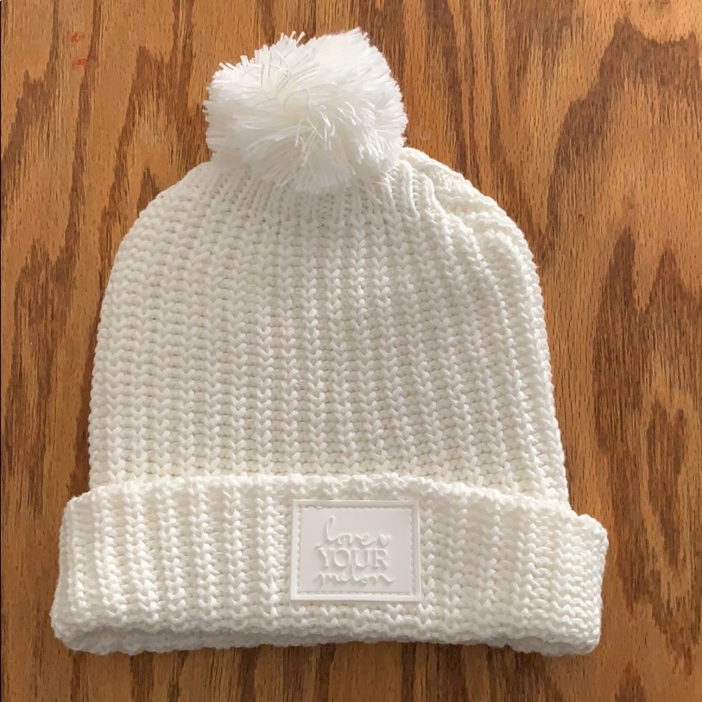 Love Your Melon white Pom beanie